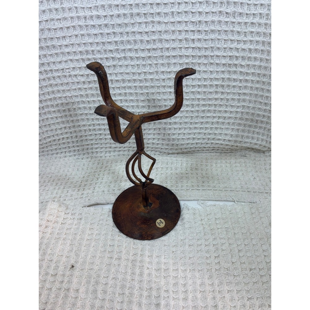 Rustic Industrial Handmade India Wrought Iron 3-Prong Display Stand Bronze OS